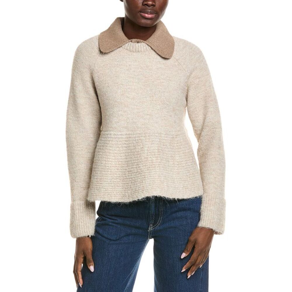 Cece Womens  Wool-Blend Peplum Sweater, Tan